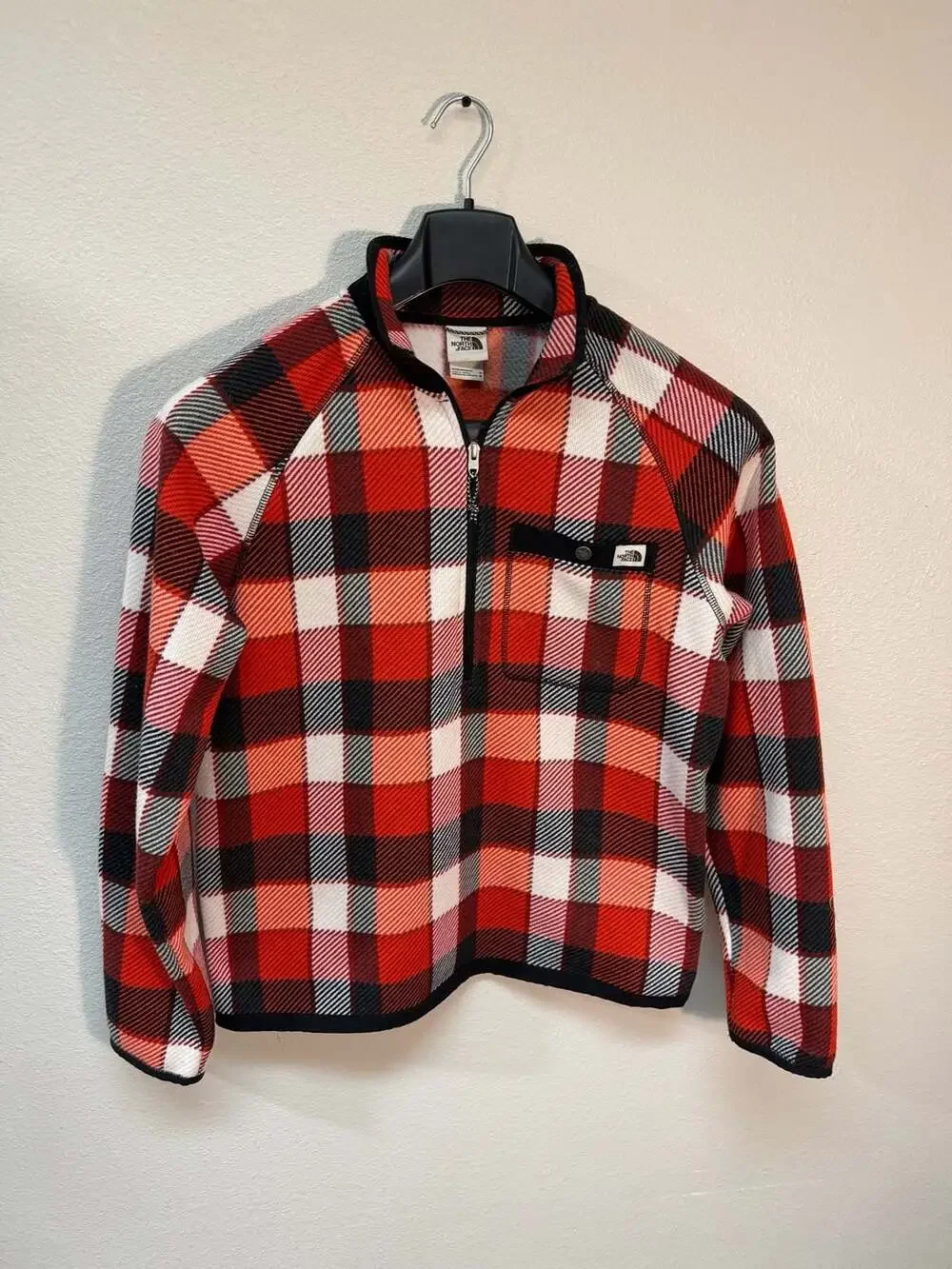 The North Face Men's Gordon Lyons Red Black Plaid 1/4 Zip Pullover Size M